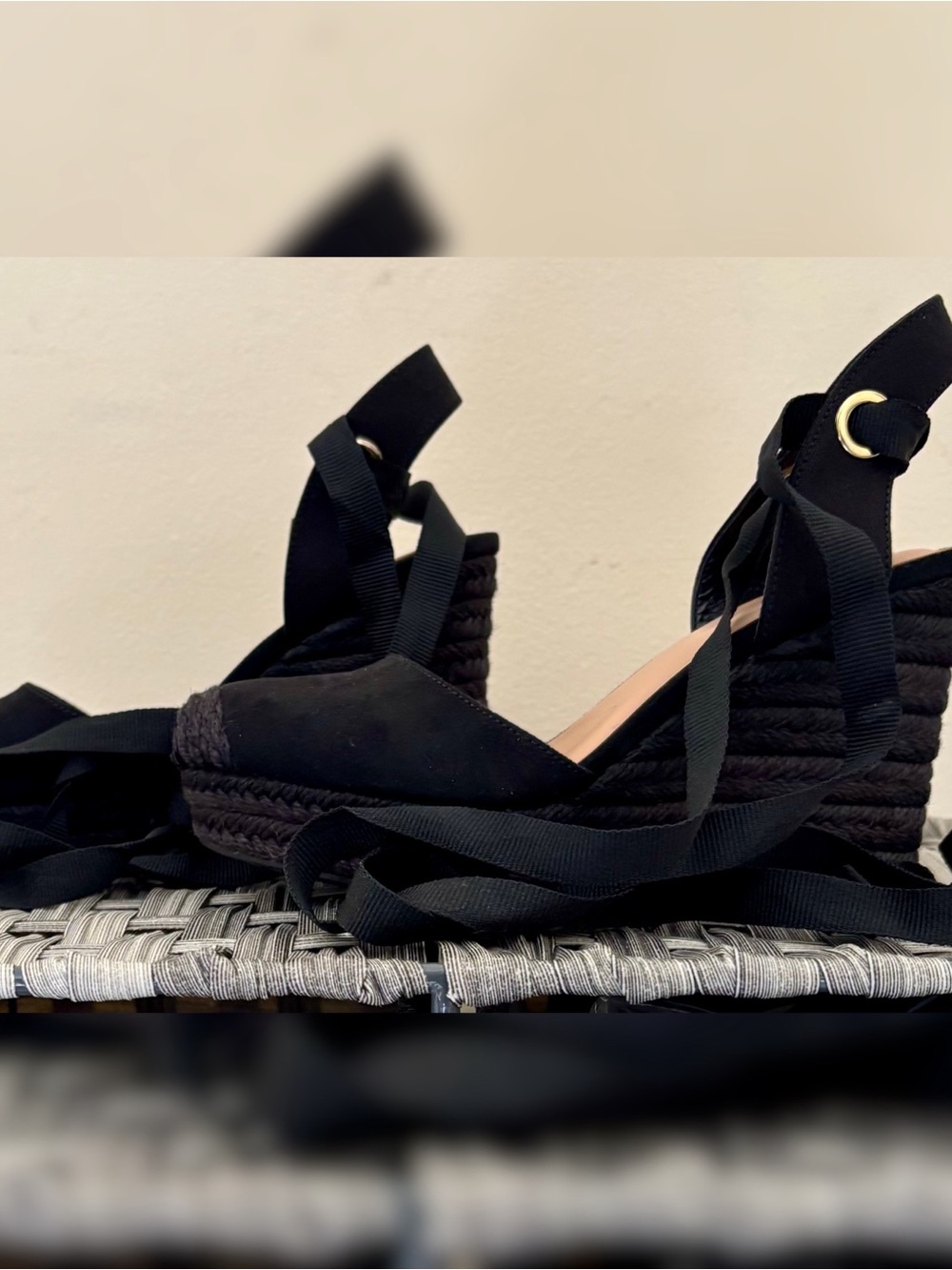 INC International Concepts Black Espadrille Wedge Ankle-Tie Sandals
